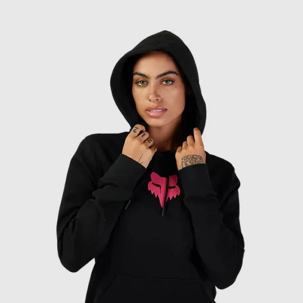 Poleron Lifestyle Mujer Canguro Fox Head Negro/Rosado Fox - Imagen 2