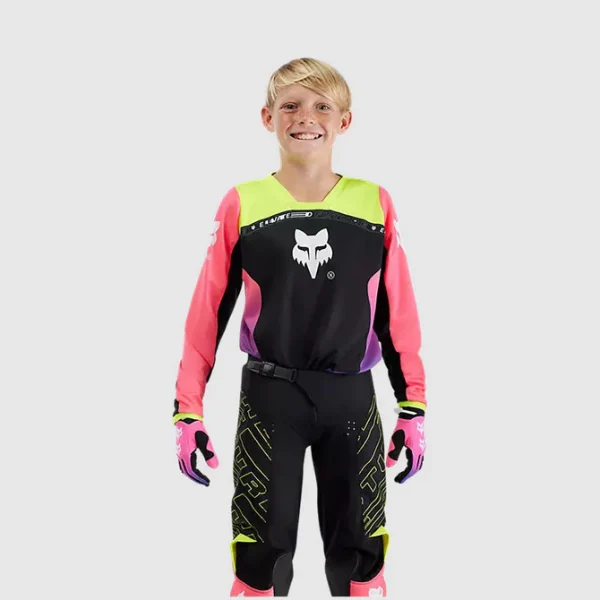 180 Traje Moto Niño Elevated Negro/Rosado Fox